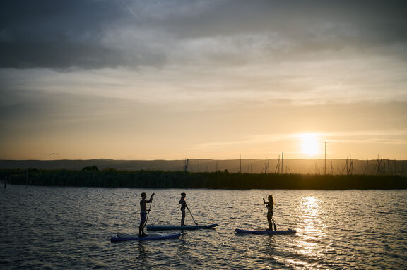 Sonnenuntergang am Neuen Strand mit STand Up Paddel